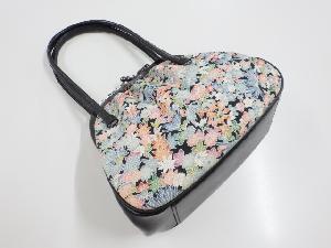リサイクル　本加賀型友禅四季草花模様がま口和装バッグ